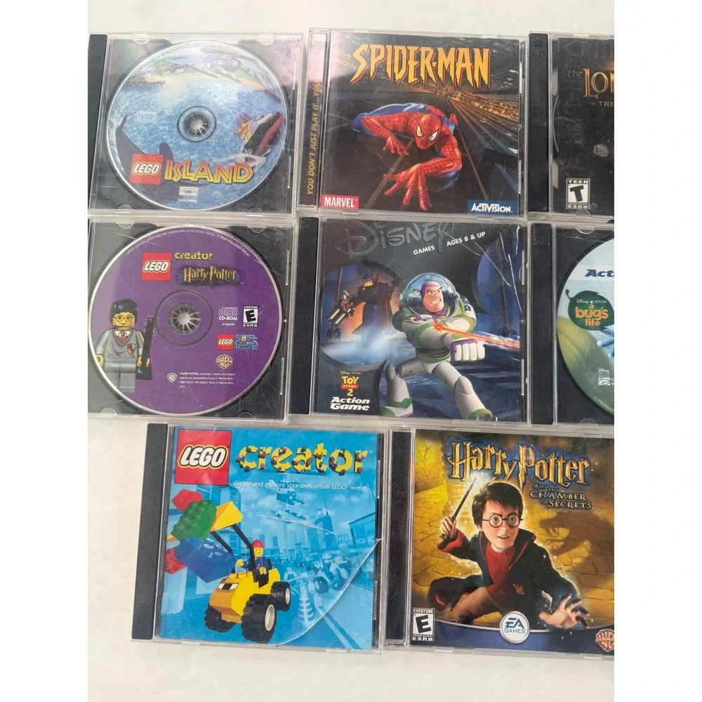 Vintage PC CD ROM Game Lot LEGO Harry Potter Spiderman Myst LOTR NASCAR Untested